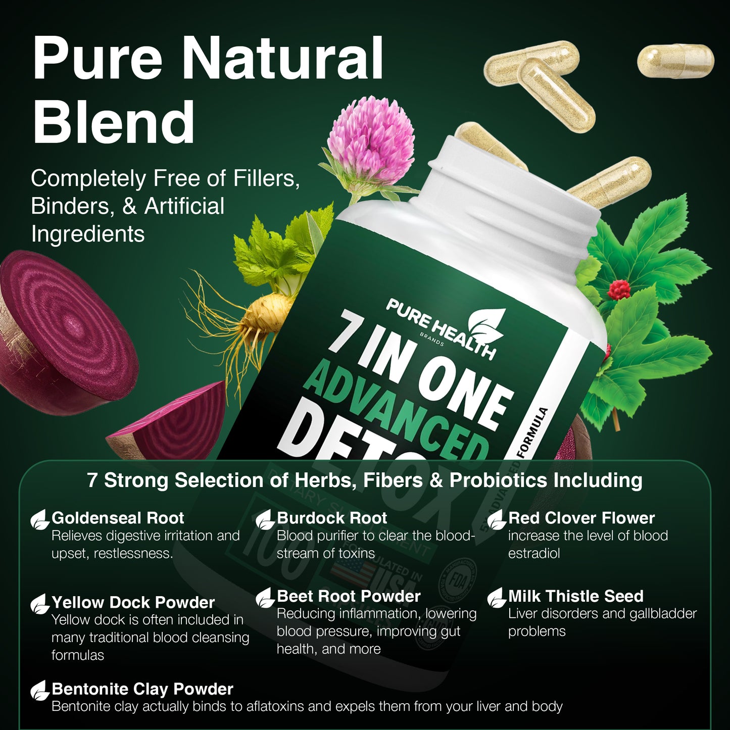 Extra Strength 7-in-ONE Advanced Formula - Full Body Cleanse - Detox & Liver Cleanse - Detox & Liver Repair, All Natural Toxins Remover, Healthy Cleansing Support for Liver (100 Count Pack of 1)