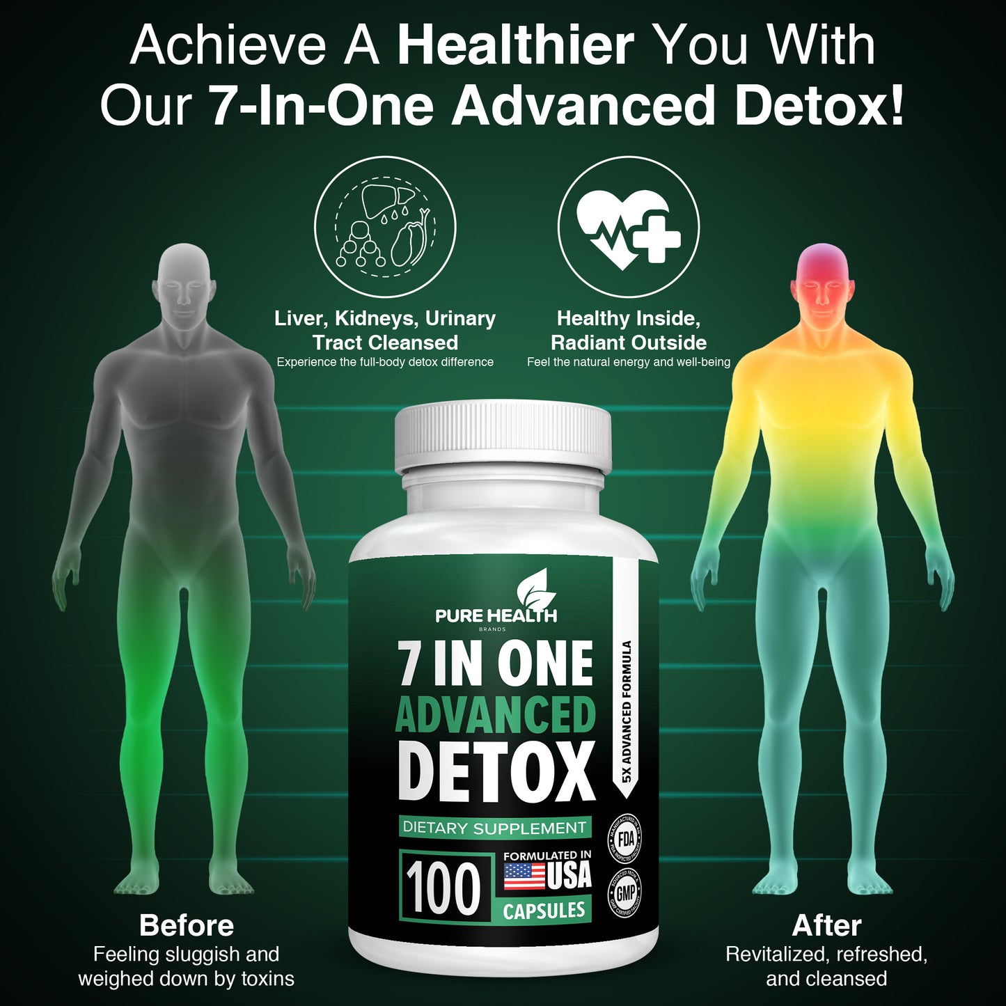 Extra Strength 7-in-ONE Advanced Formula - Full Body Cleanse - Detox & Liver Cleanse - Detox & Liver Repair, All Natural Toxins Remover, Healthy Cleansing Support for Liver (100 Count Pack of 1)