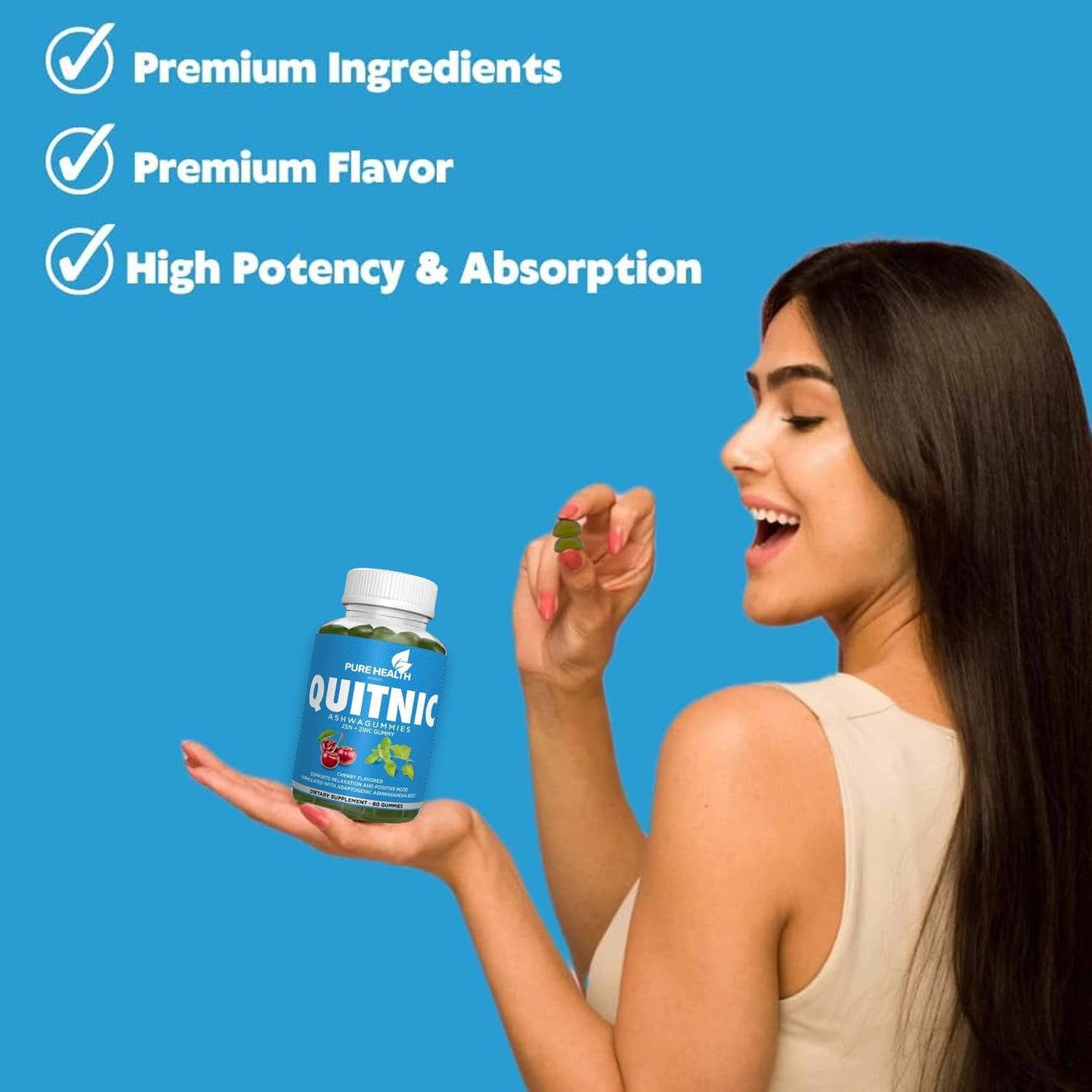 Quit-NIC, Quit Smoking Gummies, with Ashwagandha Plus Zen Calming QUITNIC to Help Stop Smoking Gummies, All-Natural - Nicotine Free - Non-GMO, Vegan. 60 Gummies, Value Pack