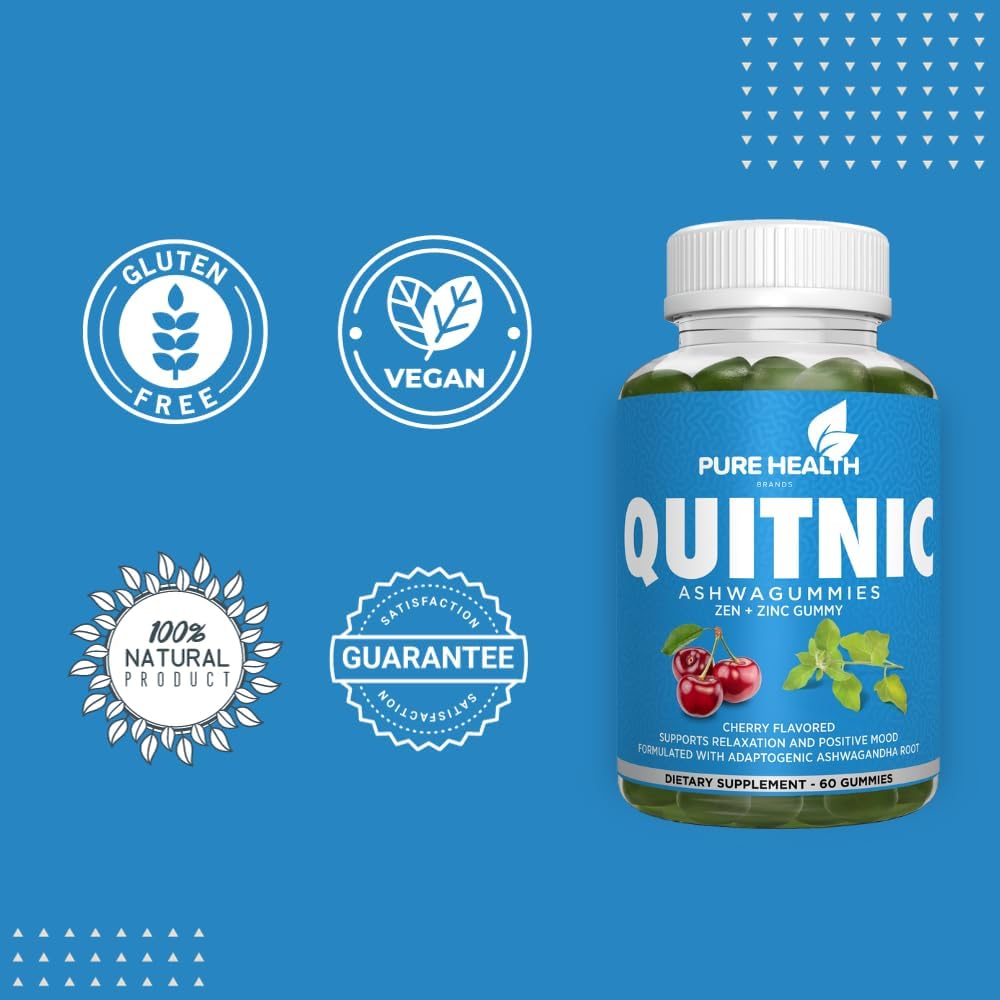 Quit-NIC, Quit Smoking Gummies, with Ashwagandha Plus Zen Calming QUITNIC to Help Stop Smoking Gummies, All-Natural - Nicotine Free - Non-GMO, Vegan. 60 Gummies, Value Pack