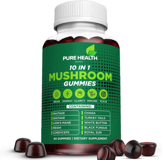Mushroom Complex Gummies - 10x Mushroom Supplement W Lions Mane - Nootropic Brain Supplement, Immune Support.