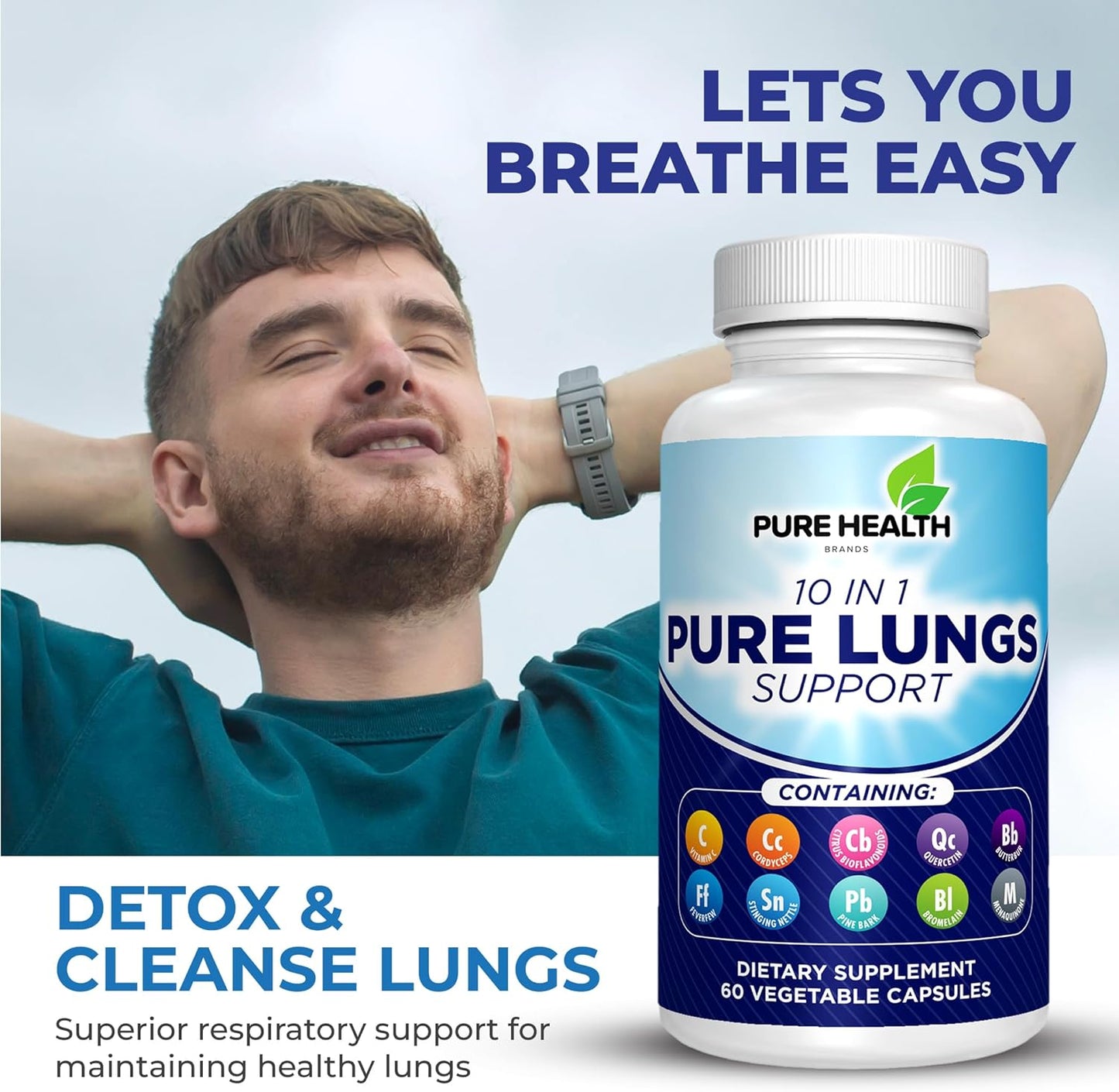 10 in 1 - Lung Detox & Cleanse for Smokers - Quit Smoking Aid - All-Natural Detox for Smokers, Promoting Clear Lungs & Lung Support - Vegan Supplement for Lung Detox; Supports Respiratory Health